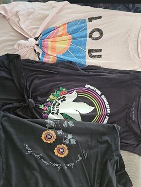 Spiritual Gangster Pastel Pink, Charcoal & Black Graphic Knot-Front Tops